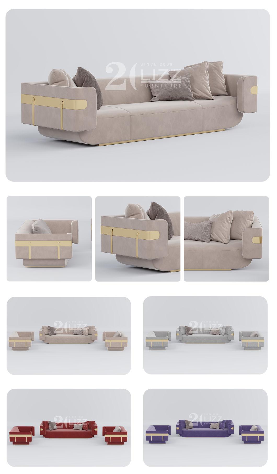 High Quality Luxury Sectional 1+2+3 Furniture Set Modern Metal Decor Velvet Fabric Sofa