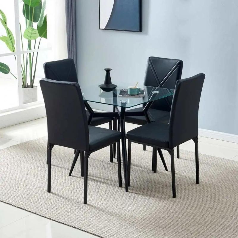 Home Dine Furniture Square Clear Glass Top Metal Base Dining Table