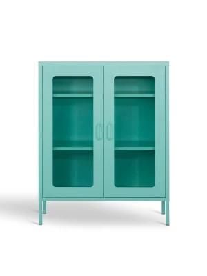 Modern Home Furniture Green Metal Accent Cabinet with Glass Door