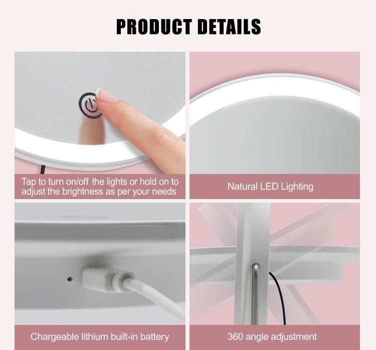 Special Design Rechargeable Smart Glass LED Makeup Ring Light Mirror with Touch Sensor
