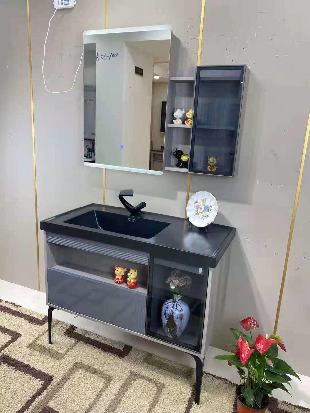 Wave Grey Marble Floor Modern Wooden Hotel Bathroom Furniture