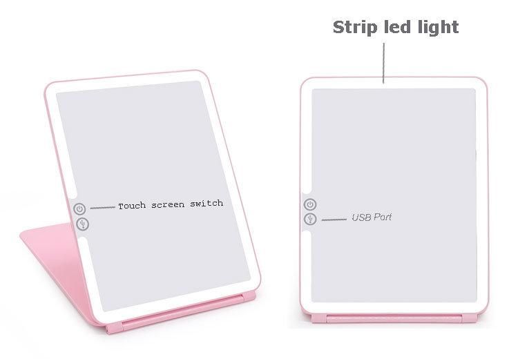 Super Slim Foldable LED Products USB Rechargeable LED Wholesale Lighted Makeup Mirror with Touch Sensor