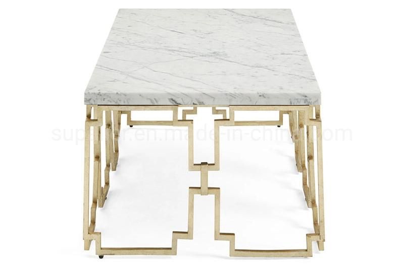 Italian Gold Frame Marble Coffee Table Rectangle