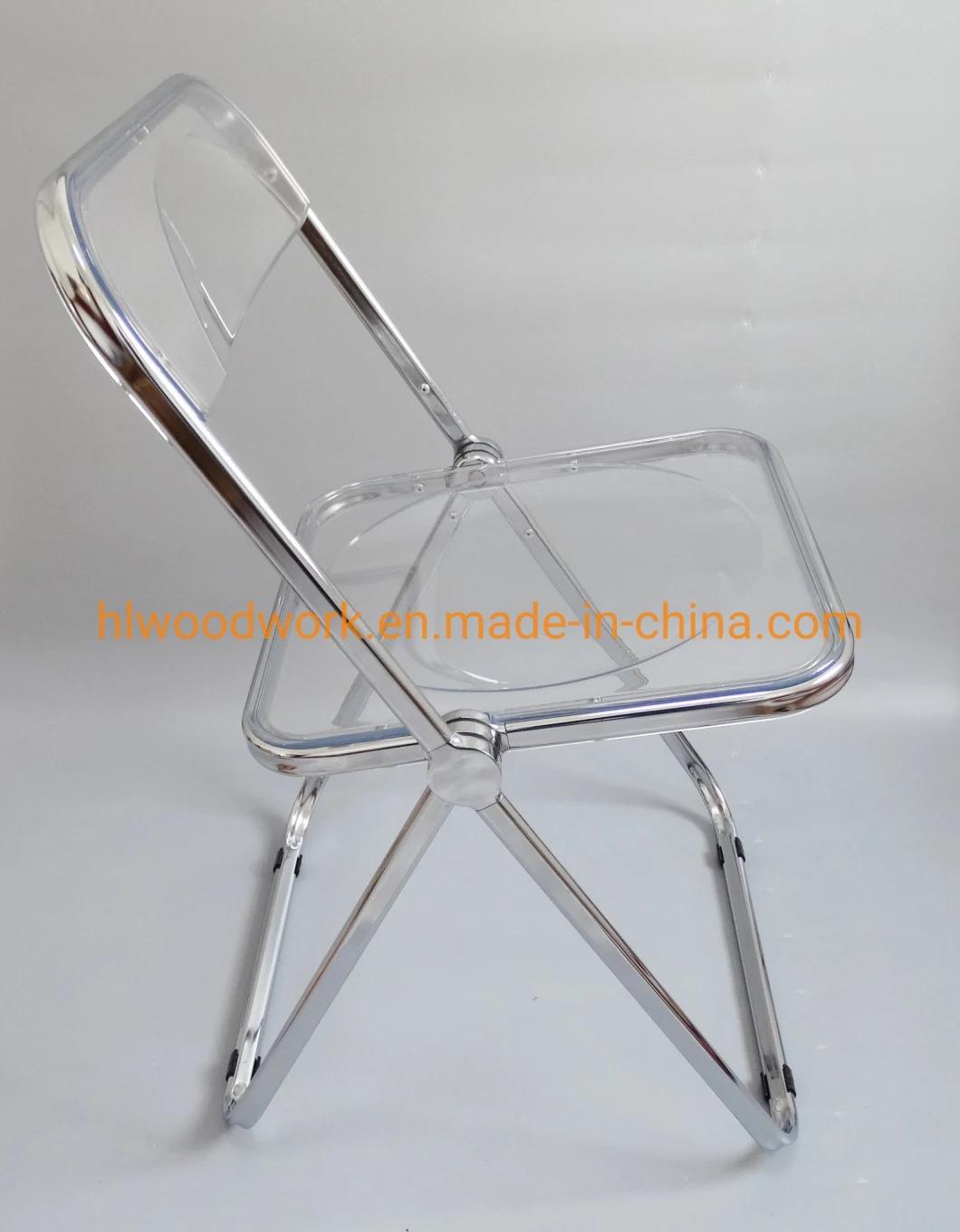 Modern Transparent Blue Folding Chair PC Plastic Living Room Seat Chrome Frame Office Bar Dining Leisure Banquet Wedding Meeting Chair Plastic Dining Chair
