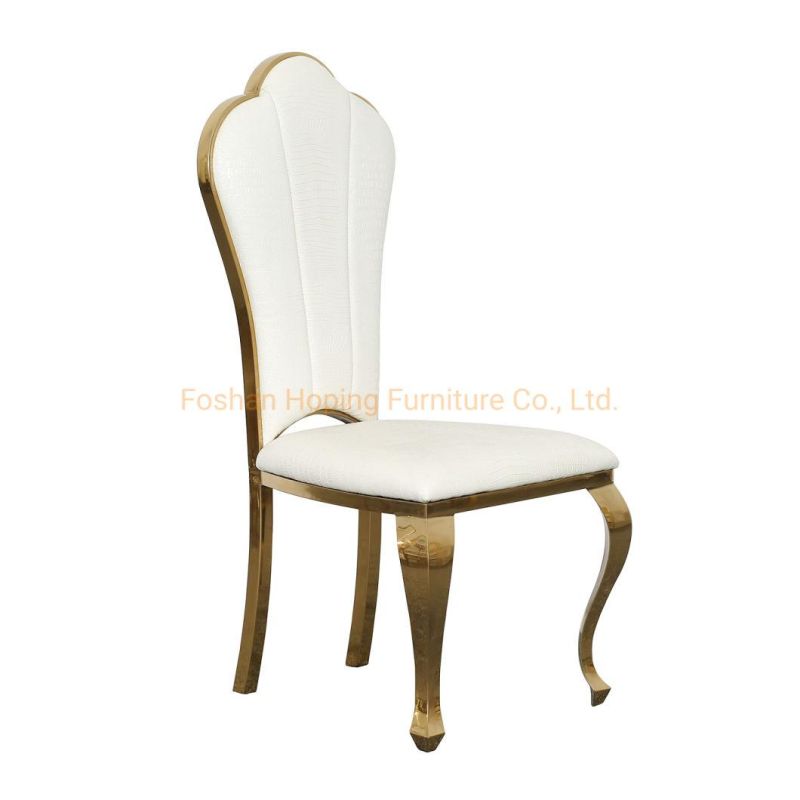 Gold Stainless Steel Wedding Chair Backs Love Heart Decorations Chair Pullman White Leather Table Chair