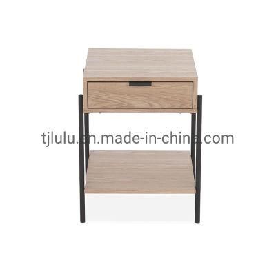 Modern Hospital Veneer Wooden Cupboard Bed Side Table Living Room Cabinet with Drawer Nightstand with Metal Frame