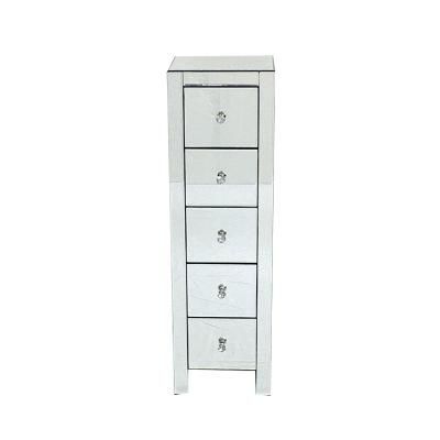 Living Room Cabinet Sliver Mirrored Tallboy Furniture with 6 Drawers