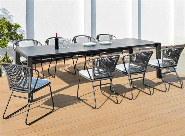 Hotel Modern Restaurant Patio 6 Seater Table with Aluminum Chairs Garden Dining Sets Outdoor Furniture Set