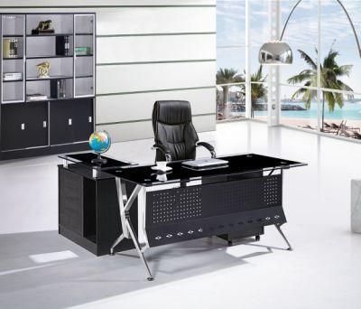 Modern Design Luxury Executive Tempered Glass Office Table with Side Desk