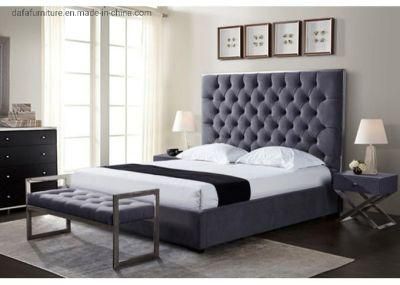 Hotel Platform Bed Upholstered Velvet Fabric with Stainless Steel Frame