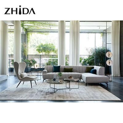 Zhida Home Furniture Villa Living Room Fabric L Shape Sectional Couch Set Wholesale Modern Design 3 2 1 Sofa for Retail