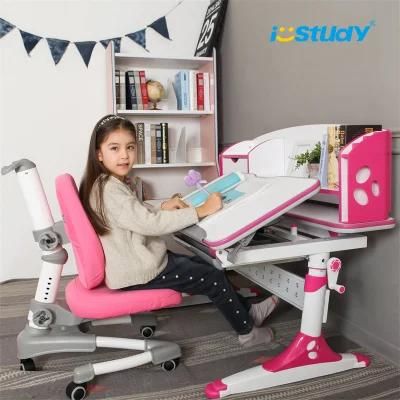 Height Adjustable MDF Children Study Desk and Chair with Bookshelf