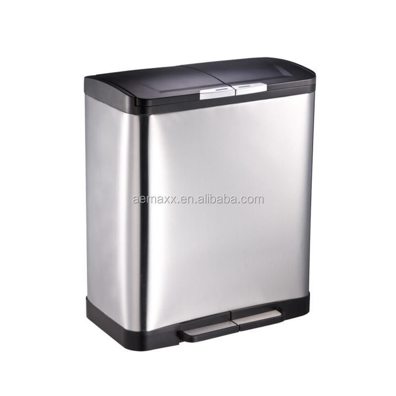 Modern Rectangle Two Compartments Stainless Steel Trash Can