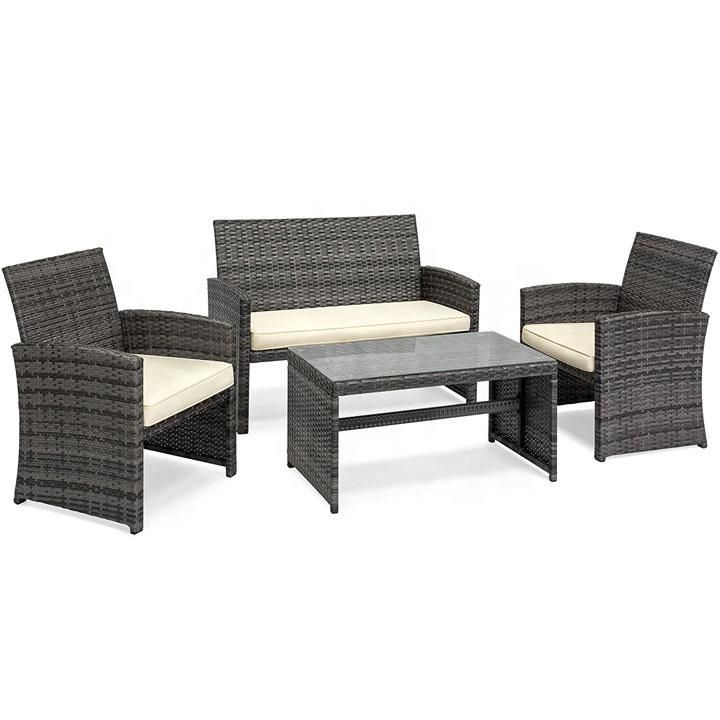 Sale of 4 Pieces Outdoor Handmade Rattan Furniture with Cushions 8 Cm Sofa Set Including 2 Single Sofas 1 Double Sofa and Table Outdoor Sofa Set