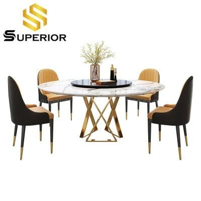Wholesale English Design Hotel Round Rotating White Marble Dining Table