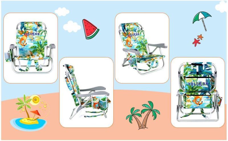 Folding Backpack Beach Chair, 5 Positions Beach Chair with Large Cool Bag and Cup Holder, Support up to 300 Lbs (2 PCS, Cyan)