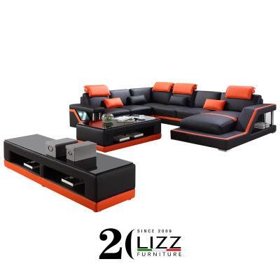 Modern Living Room U Shape Corner Sectional Leisure Genuine Leather Sofa