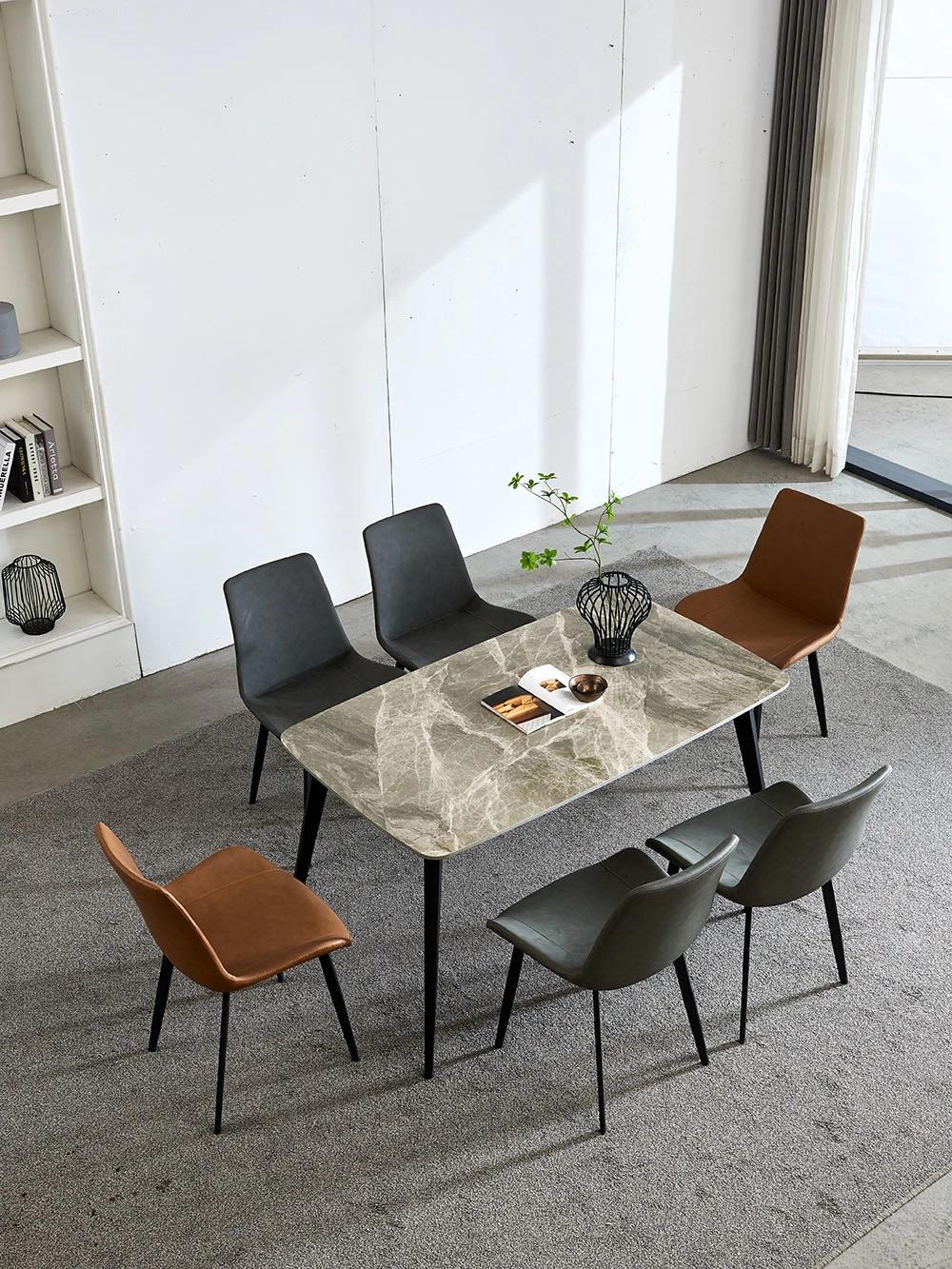 Internet Celebrity Grey Sintered Stone Dining Table with Rhomb-Shaped Legs