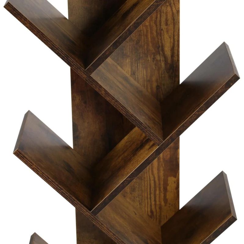 Tree Bookshelf 9-Tier Floor Standing Bookcase with Wooden Shelves for Office Living Room