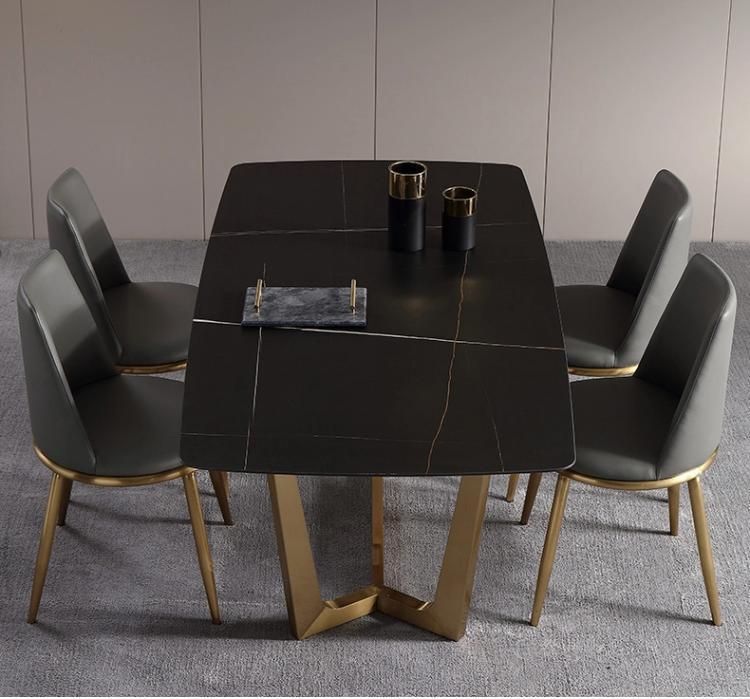 High Quality Luxury Modern Man Make Marble Stainless Metal Restaurant Living Home Dining Table