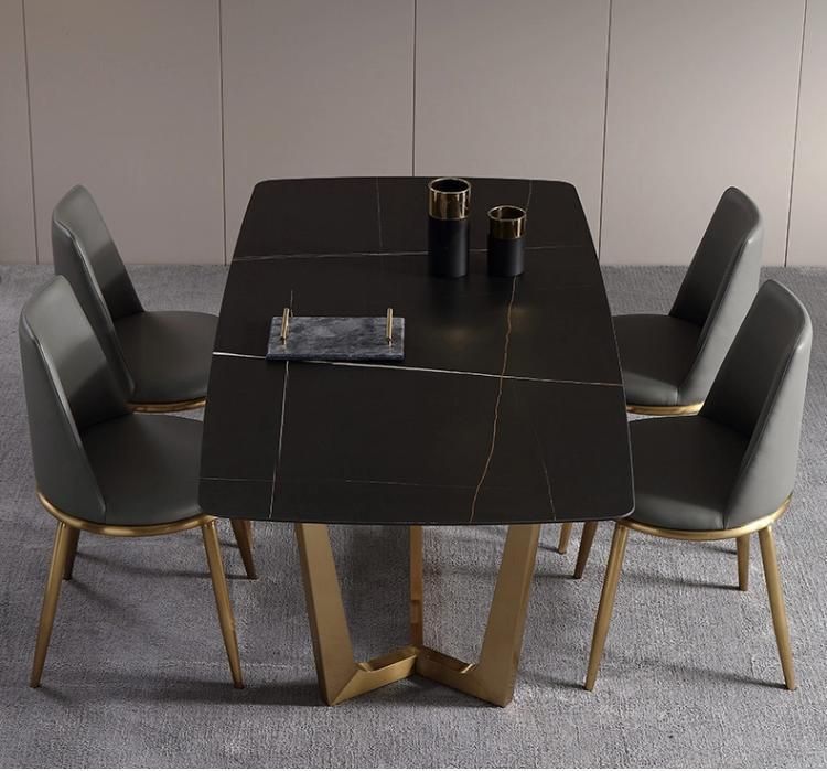 High Quality Luxury Modern Man Make Marble Stainless Metal Restaurant Living Home Dining Table