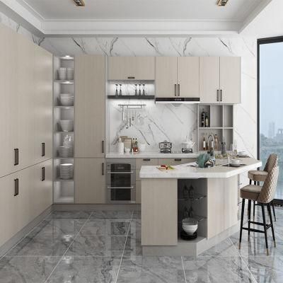 Modern Design Luxury Waterproof Plywood Kitchen Cabinet Wood Grain Melamine MDF Wooden Kitchen Cabinets