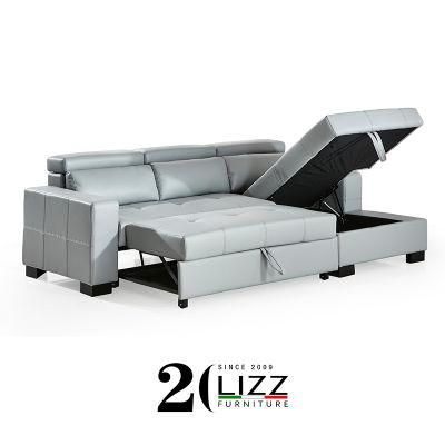 Modern Design Living Room Leisure Genuine Leather Corner Sofa Bed with Storage Function