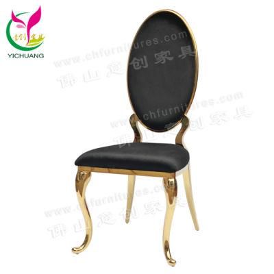 Ycx-Ss53 New Design Stainless Steel Oval Back Black and Gold Chairs