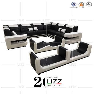 Classic Black White Solid Wood Sofa Modern Simple Style PU Leather Living Room Sofa with High Quality