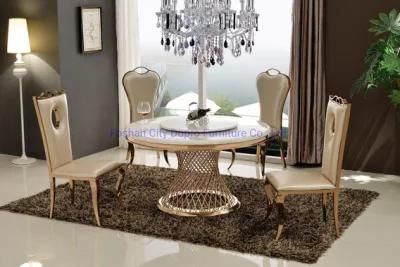 Popular Design Round Dining Table Gold Marble Top