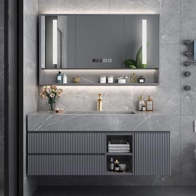 Modern Hot Selling Wall Mounted Plywood with Melamine Cabinet Quartz Table Top Bathroom Vanity From China Suppliers with LED Mirror