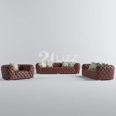 Fashionable Modern New Design Italian Home Hotel Furniture Red Color Living Room Leather Sofa