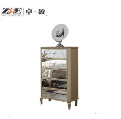 Modern Fashion Bed Room Furniture Mirrored Gold Color Painting Solid Wood Frame MDF Chest with 5 Drawers