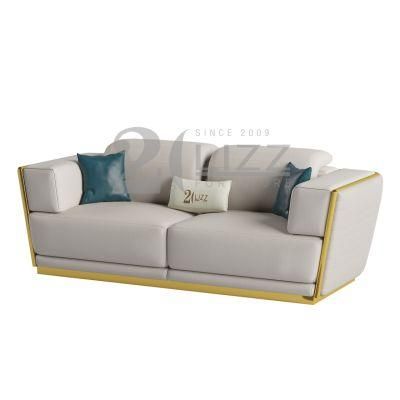 Luxury Contemporary Style Sectional Home Furniture Italian Design Living Room Gold Metal Frame Genuine Leather Sofa