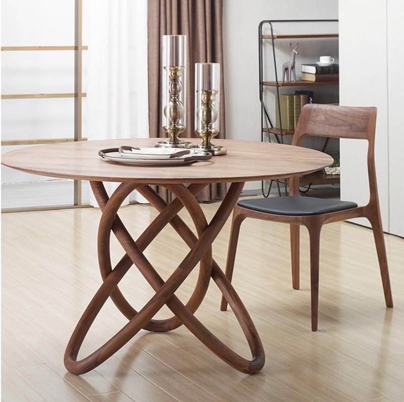 Solid Wood Furniture Modern Round Kitchen Wooden Dining Table Set
