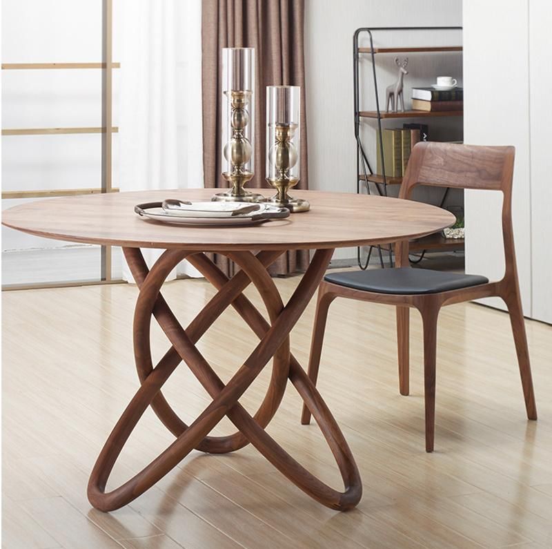 Solid Wood Furniture Modern Round Kitchen Wooden Dining Table Set