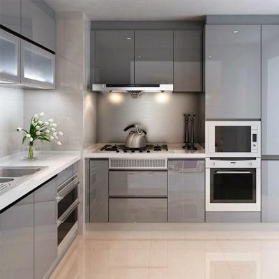 Modern Integrated Cupboard Kitchen Cabinetry Designs Furniture Gray Lacquer Flat Pack Panel Modular Kitchen Cabinet