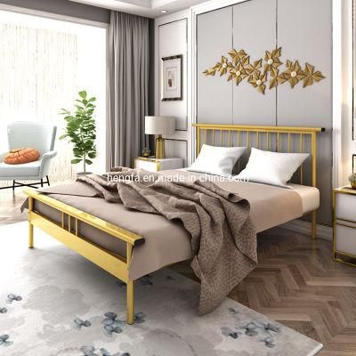 Modern Hotel Bedroom Furniture Sets Golden Double Iron Base Bed