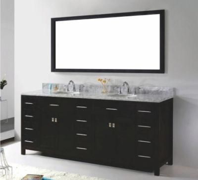 Exquisite and Elegant Marble Countertop, Black Double Basin Make-up Bathroom Cabinet