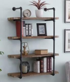 4-Shelf Retro Cast Iron Pipe Shelf Unit, Metal Decorative Pipe Fitting Book Shelf for Home