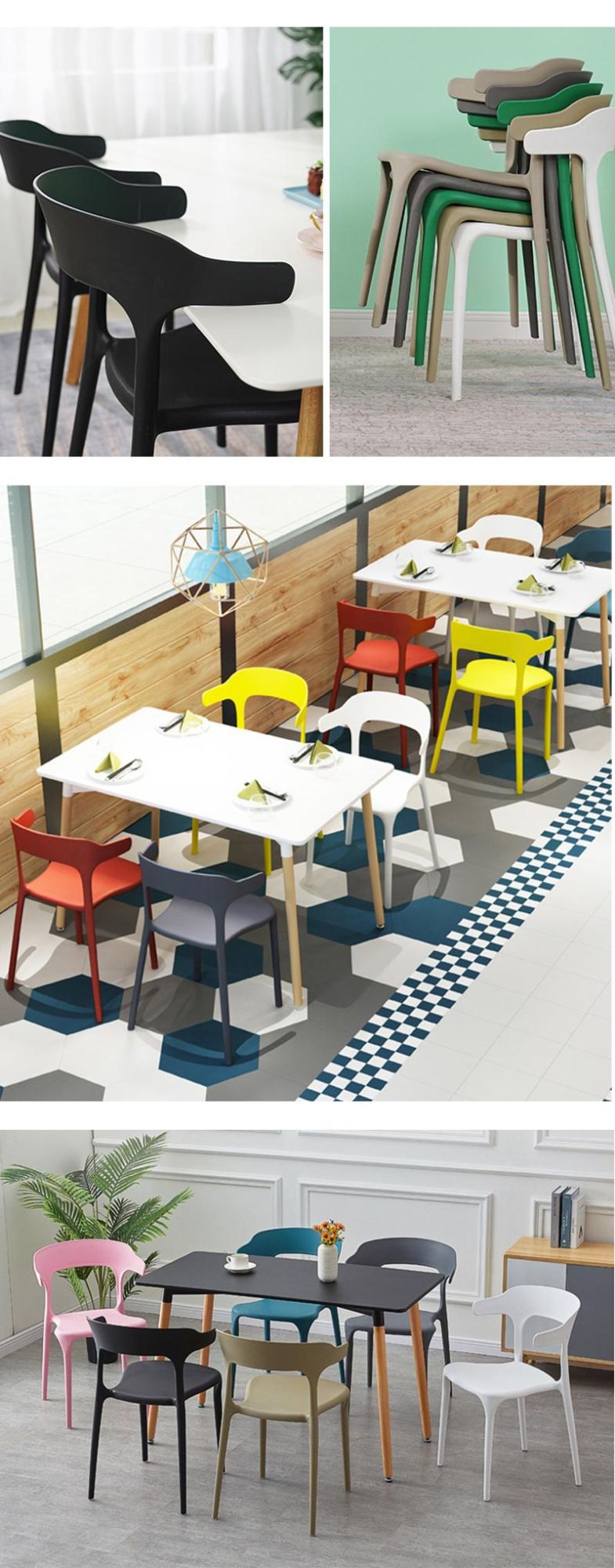 Modern Restaurant Home Living Room Furniture colorful Stacking PP Plastic Dining Chair for Outdoor