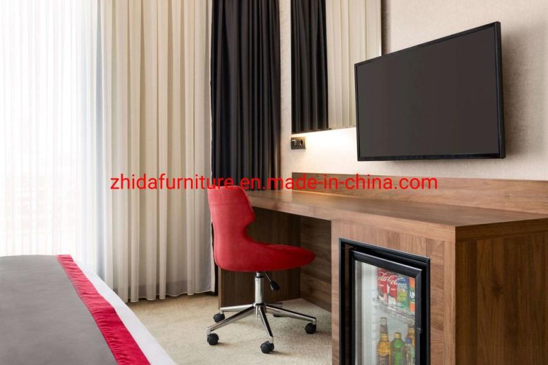 Foshan Hotel Furnishing Manufacturer Hotel Living Room Apartment Bedroom Furniture Set Wooden King Size Bed with Leisure Chair
