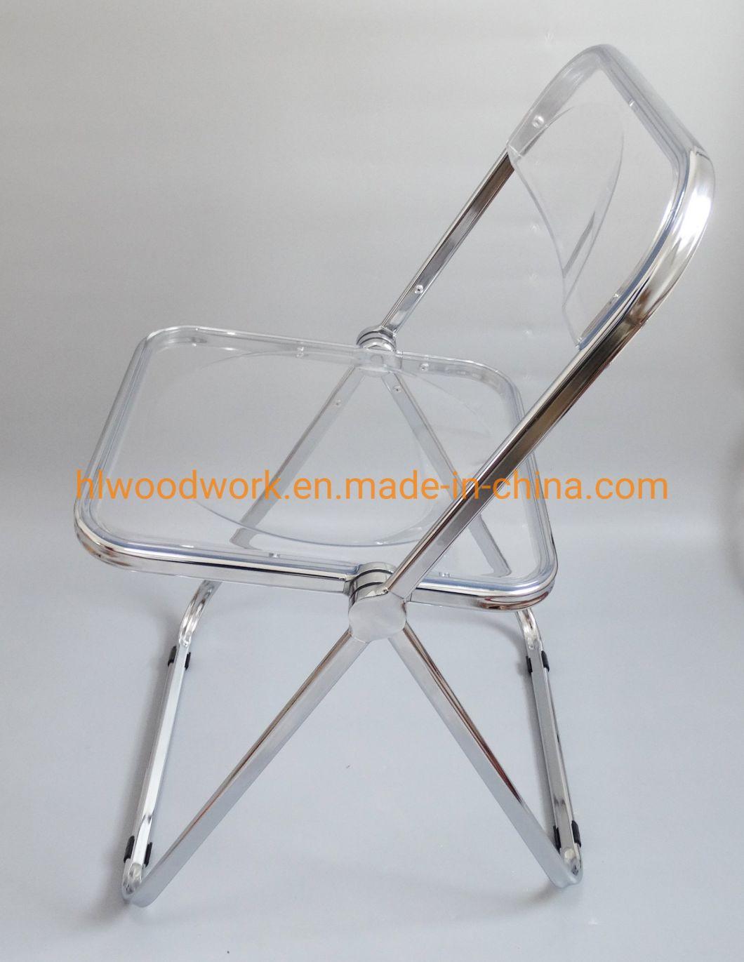 Modern Brown Plastic Folded Chair Office/Bar/Dining/Leisure/Banquet/Wedding/Meeting Chair in Chrome Frame Transparent Clear PC Plastic Dining Chair