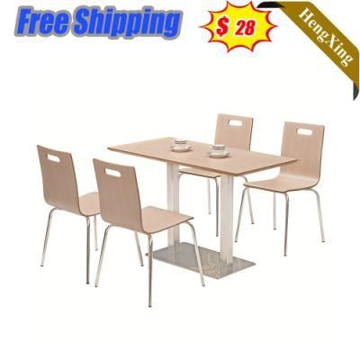 High Quality Customized School Restaurant Furniture Yellow Color Wooden Square Dining Table with Chair Metal Leg