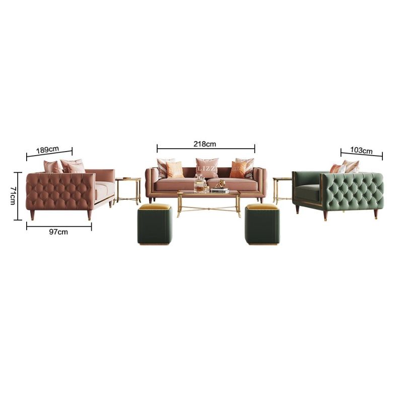Modern Luxury Home Couch with Wooden Legs Living Room Furniture Sectional Fabric Velvet Sofa Set