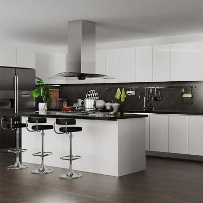 Customized Glossy MDF Laminate Wood Board Cabinets Designs Modern White High Gloss Acrylic Handleless Kitchen Cabinet
