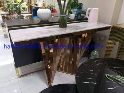 Hot Sale Stone Top Hotel Hall Stainless Steel Marble Top Rectangular Console Table