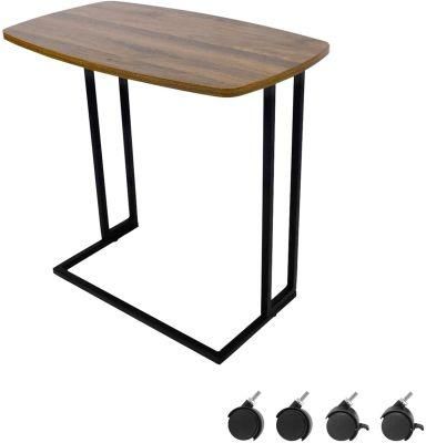 Modern Side Table Moncot Mobile C Shaped End Table with Detachable Casters Wood Top