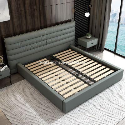 Modern Bedroom Furniture Set Soild Wood Frame Leather Storage Bed