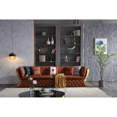 Living Room Home Modern Livingroom Sectional Furniture Coffee Table Metal Leather Sofa